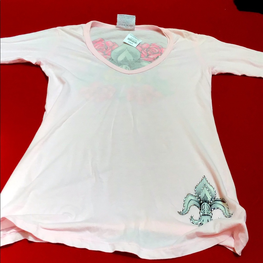 New vintage ANKH Royalty pink t shirt with crystals embellishments.